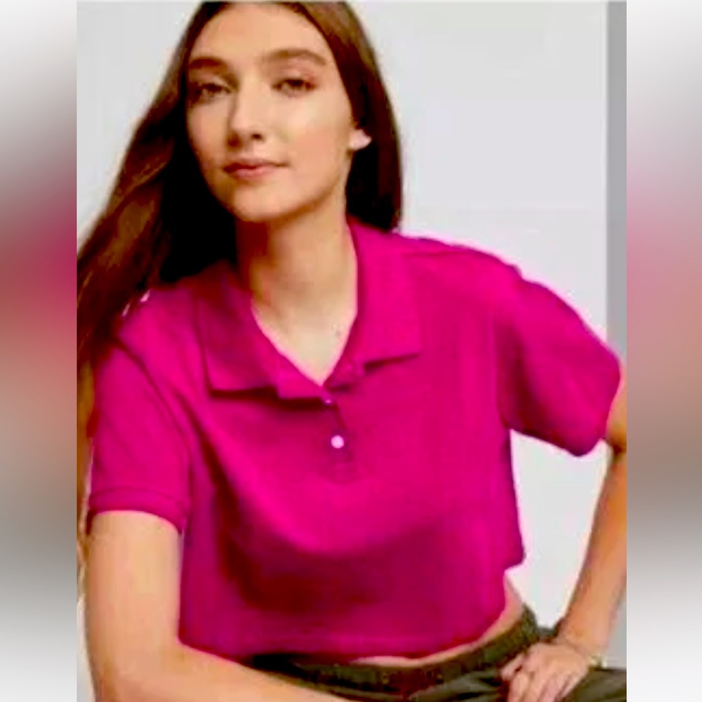 Wild Fable Fuschia Pink Polo Cropped Crop Top Size Medium